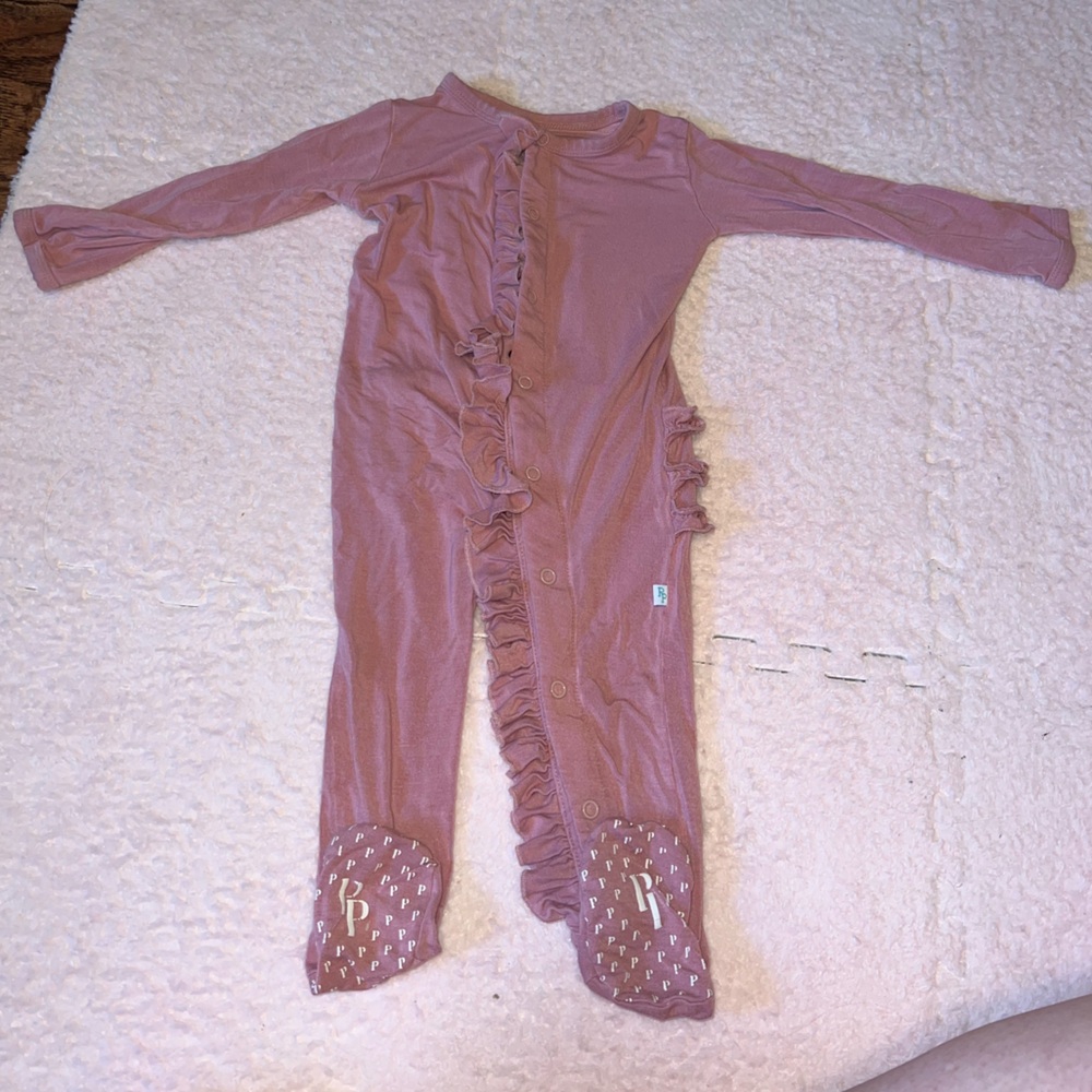 Baby girl Post Peanut button up footie pjs